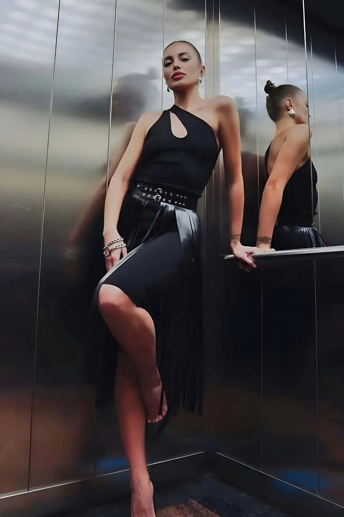 Tasseled Leather Skirt, Stylish Leather Skirt, Long Leather Skirt, Black Leather Skirt - SH637