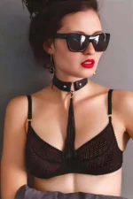 Tasseled Leather Collar, Leather Choker, Stylish Choker with Tassel Detail - SH1236