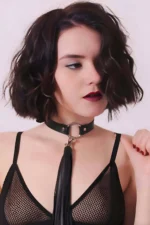 Tasseled Leather Collar, Leather Choker, Stylish Choker with Tassel Detail - SH1236 - Image 2