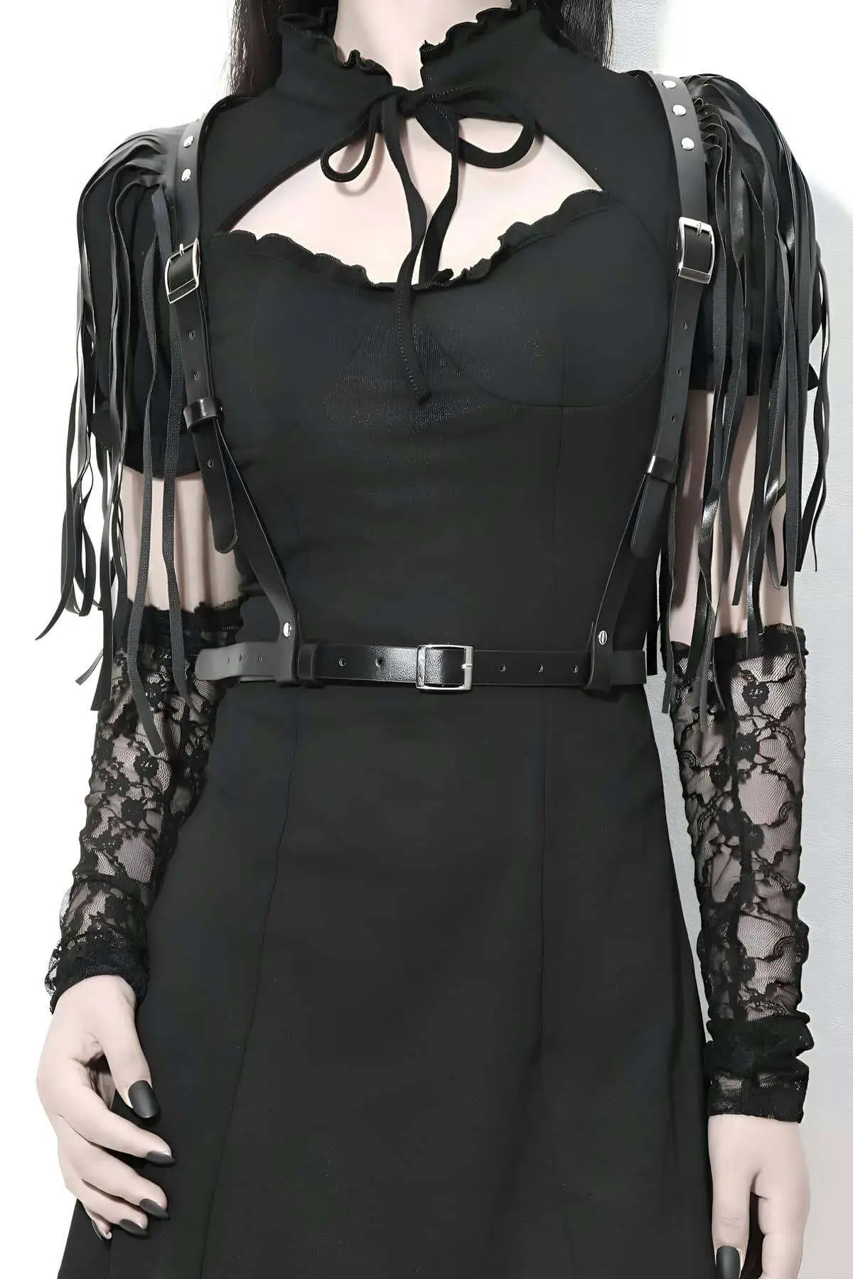 Stylish Leather Waist Harness with Shoulder Tassels - SH1178