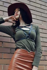 Leather Chest Harness with Pentagram Symbol - SH167 - Image 2