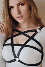 Leather Chest Harness with Pentagram Symbol - SH167