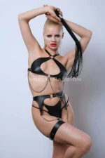 Leather Garter Harness Set, Leather Bra Set, Leather Fantasy Lingerie with Whip - SH1363 - Image 4
