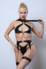 Leather Garter Harness Set, Leather Bra Set, Leather Fantasy Lingerie with Whip - SH1363 - Image 9