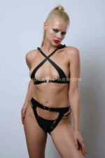 Open Crotch Leather Panties Fantasy Lingerie, Stylish Leather Underwear Set - SH1130 - Image 2