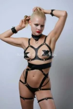 Leather Harness Set, Fancy Leather Lingerie, Women's Underwear - SH1134