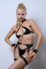 Leather Garter Set, Elegant Fantasy Set with Chain Detail, Leather Lingerie - SH1219 - Image 5