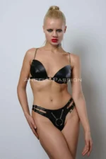 Leather Bra Set, Sexy Leather Fantasy Lingerie Bra Set - SH1223 - Image 5