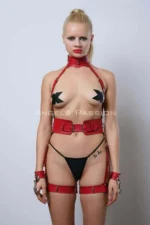 Neck-Attached Cuff Harness Set, Leather Fantasy Lingerie Set - SH1338 - Image 2