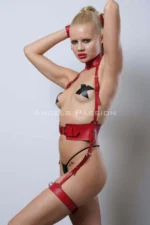 Neck-Attached Cuff Harness Set, Leather Fantasy Lingerie Set - SH1338 - Image 4