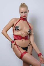 Neck-Attached Cuff Harness Set, Leather Fantasy Lingerie Set - SH1338 - Image 9
