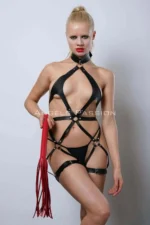 Red Whip Leather Harness, Full Body Leather Harness, Erotic Leather Lingerie - SH1348 - Image 9