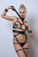 Leather Fantasy Clothing, Erotic Leather Lingerie, Whip-Shaped Leather Clothing - SH1364 - Image 2