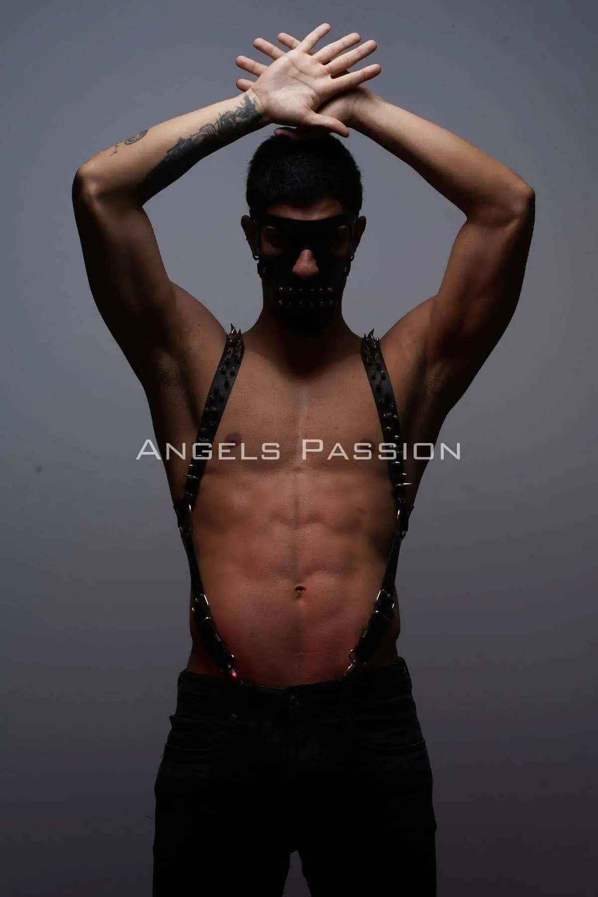 Studded and Masked Men's Harness Set, Men's Clubwear, Men's Chest Harness - SHM204
