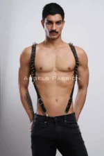 Studded Men's Chest Harness, Men's Clubwear, Leather Men's Harness - SHM203 - Image 2