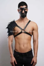 Masked One-Arm Barbarian Costume Set, Men's Leather Cosplay Suit - SHM197 - Image 3