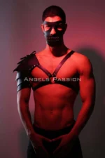 Masked One-Arm Barbarian Costume Set, Men's Leather Cosplay Suit - SHM197 - Image 4