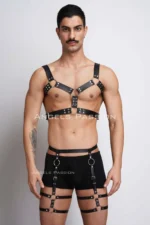 Men's Leather Chest Harness and Leg Harness Set - SHM195
