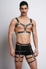Men's Leather Chest Harness and Leg Harness Set - SHM195 - Image 6