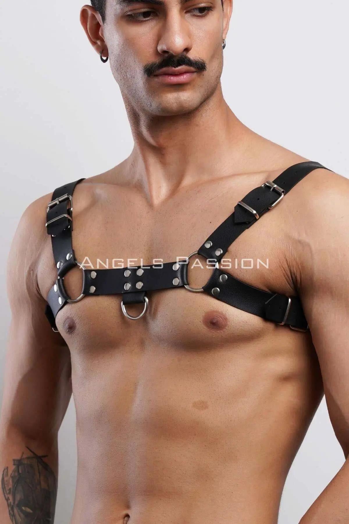 Male Bulldog Harness, Leather Chest Accessory, Leather Men's Fantasy Apparel - SHM149