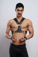 Men's Chest Harness with Handcuffs, Leather Men's Fantasy Harness, Men's Harness with Handcuffs - SHM121 - Image 3