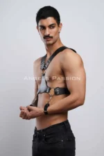 Men's Chest Harness with Handcuffs, Leather Men's Fantasy Harness, Men's Harness with Handcuffs - SHM121 - Image 4
