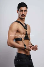 Men's Chest Harness with Handcuffs, Leather Men's Fantasy Harness, Men's Harness with Handcuffs - SHM121 - Image 5