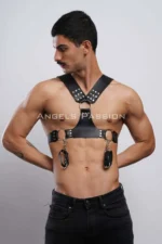 Men's Chest Harness with Handcuffs, Leather Men's Fantasy Harness, Men's Harness with Handcuffs - SHM121 - Image 7