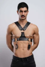 Men's Chest Harness with Handcuffs, Leather Men's Fantasy Harness, Men's Harness with Handcuffs - SHM121 - Image 8