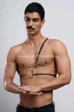 Men's Leather Chest Harness with Shoulder Detail, Shirt Belt - SHM110 - Image 4