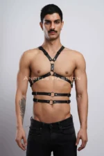 Men's Chest Belt, Stylish Men's Fancy Clothing with Back Detail, Elegant Leather Belt - SHM97 - Image 3
