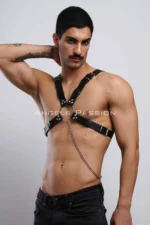 Chain Detail Leather Men's Chest Harness, Partywear, Clubwear - SHM95 - Image 3