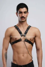Chain Detail Leather Men's Chest Harness, Partywear, Clubwear - SHM95