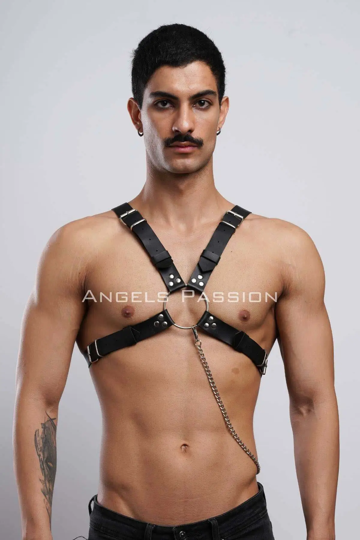 Chain Detail Leather Men's Chest Harness, Partywear, Clubwear - SHM95