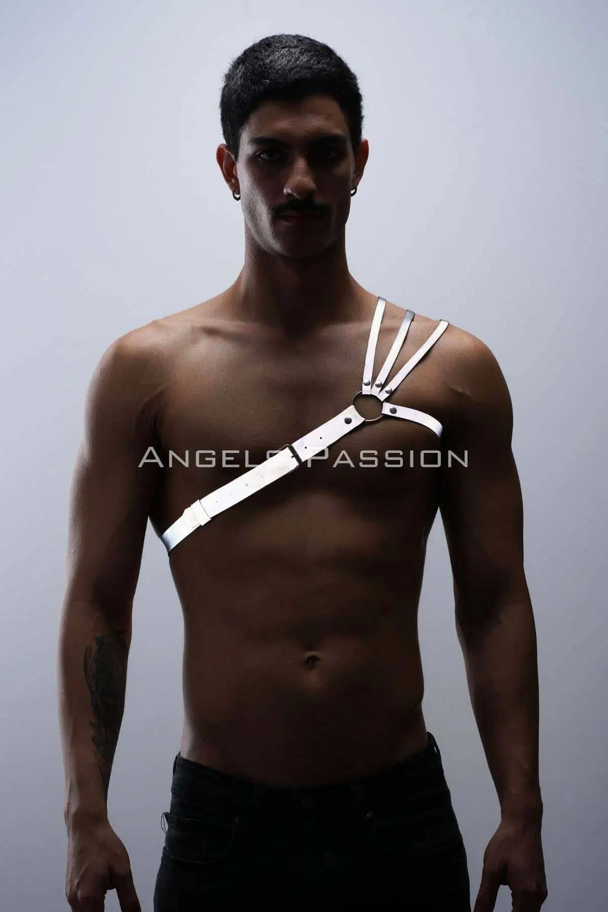 Stylish Men's Chest Harness with Reflective (Glow-in-the-Dark) Shoulder Detail, 3-Striped Harness - SHM45