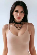 Chain Choker, Leather Chain Necklace, Leash Harness - SH1071 - Image 2