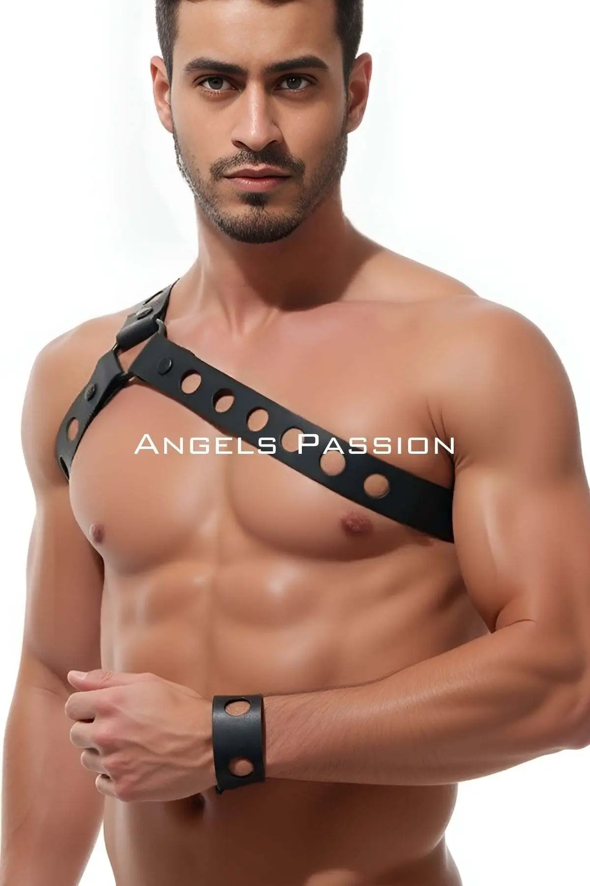 Stylish Men's Shoulder Harness with Round Hole Detail, Leather Shoulder Harness - SHM218