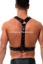 Round Detail X Harness - Stylish Men's Chest Harness, Leather Harness - SHM221 - Image 3
