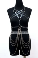 Chain Detail Leather Chest Harness, Leather Fancy Clothing, Dress Accessory - SH11 - Image 6