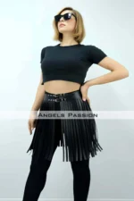 47 cm Stylish Tassel Leather Skirt, Tassel Skirt Over Shorts, Stylish Tassel Mini Skirt - SH1401 - Image 2