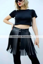 47 cm Stylish Tassel Leather Skirt, Tassel Skirt Over Shorts, Stylish Tassel Mini Skirt - SH1401 - Image 6