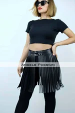 47 cm Stylish Tassel Leather Skirt, Tassel Skirt Over Shorts, Stylish Tassel Mini Skirt - SH1401