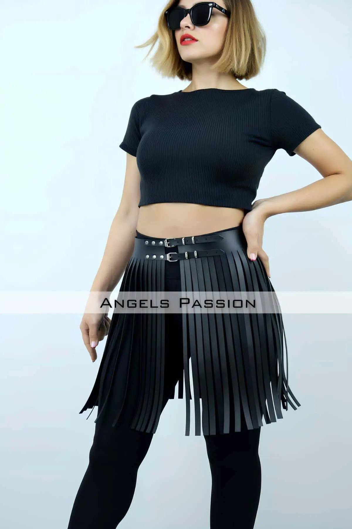 47 cm Stylish Tassel Leather Skirt, Tassel Skirt Over Shorts, Stylish Tassel Mini Skirt - SH1401