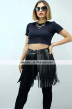 47 cm Stylish Tassel Leather Skirt, Tassel Skirt Over Shorts, Stylish Tassel Mini Skirt - SH1401 - Image 3