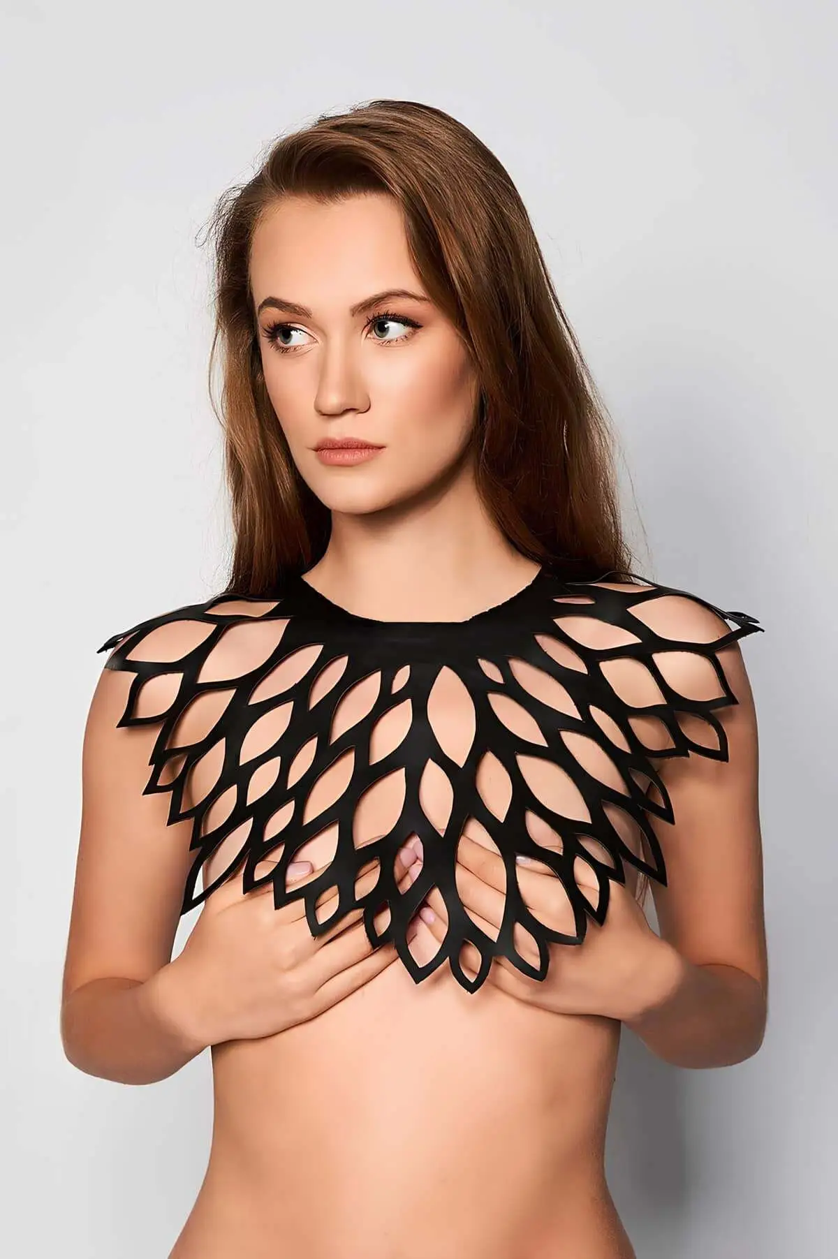 Elegant Leather Harness Scarf with Droplet Detail - SH1407