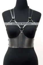 Leather Harness Bustier with Bust Detail, Elegant Leather Corset - SH872 - Image 6