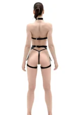 Fantasy Leather Bra Set, Leather Harness Garter Set - SH1405 - Image 2