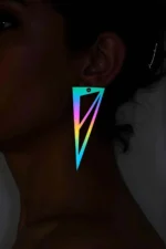 Rainbow Reflective Triangle Earrings, Stylish Laser Cut Earrings - APBJ002 - Image 2