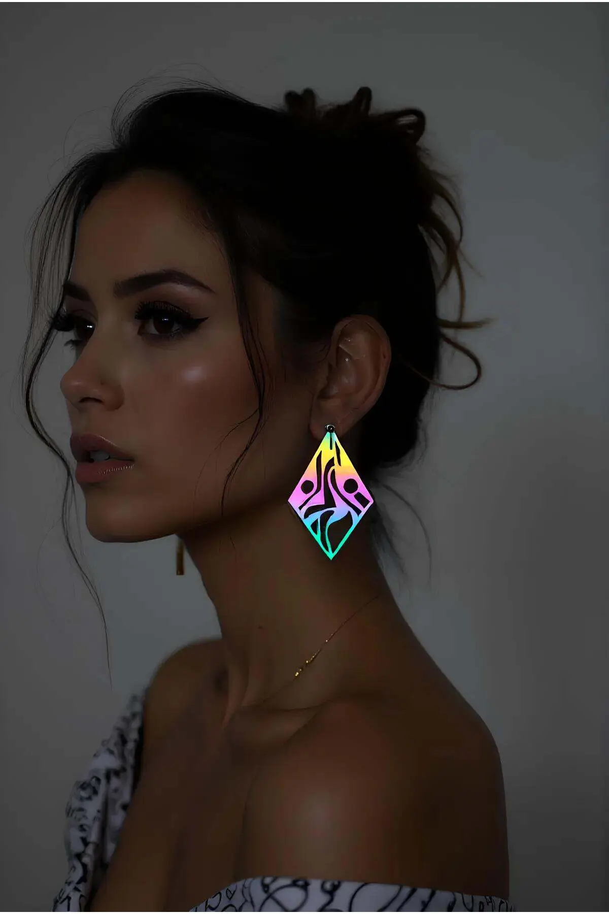 Rainbow Reflective Geometric Earrings, Stylish Laser Cut Earrings - APBJ009