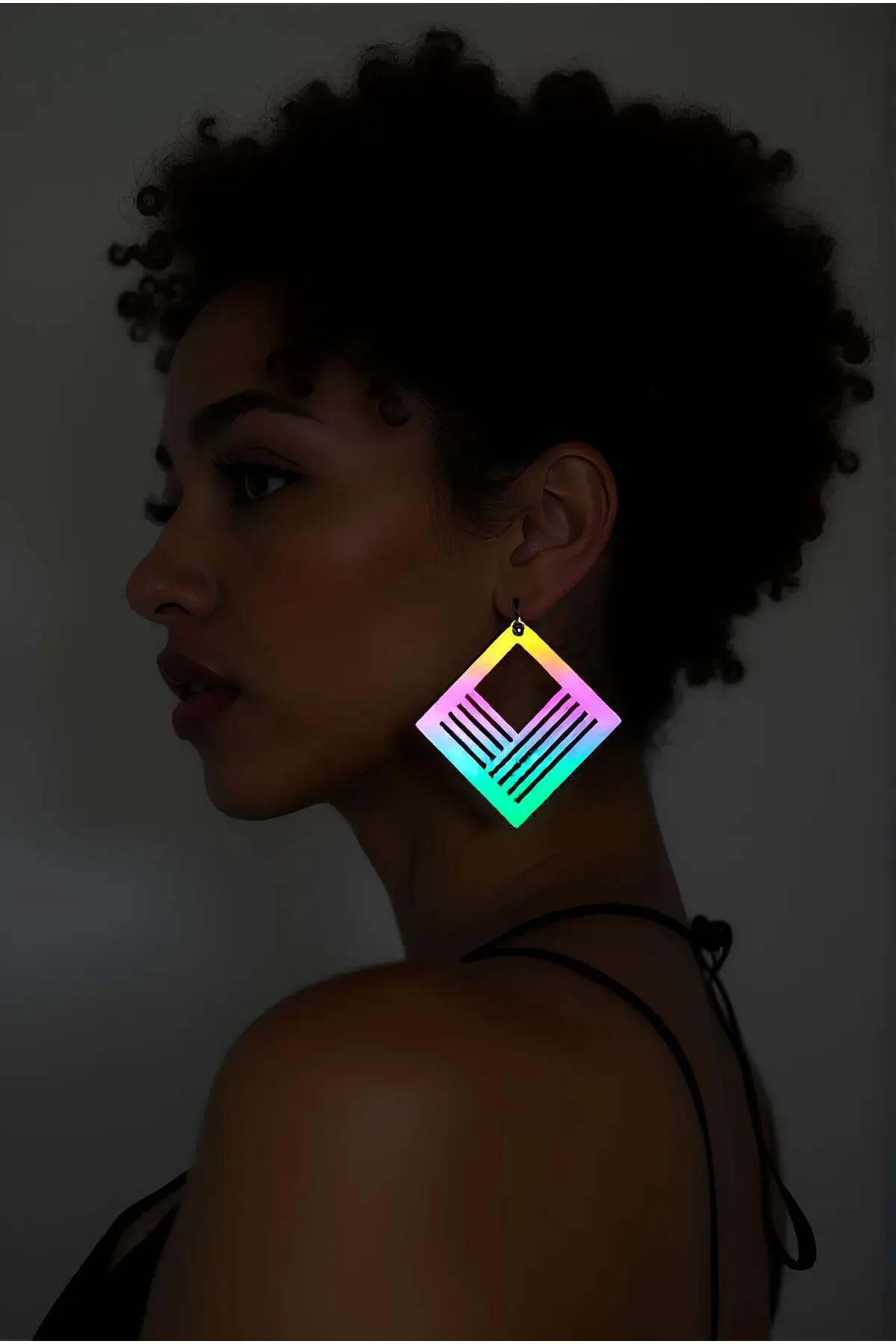 Rainbow Reflective Geometric Square Earrings, Stylish Laser Cut Earrings - APBJ010